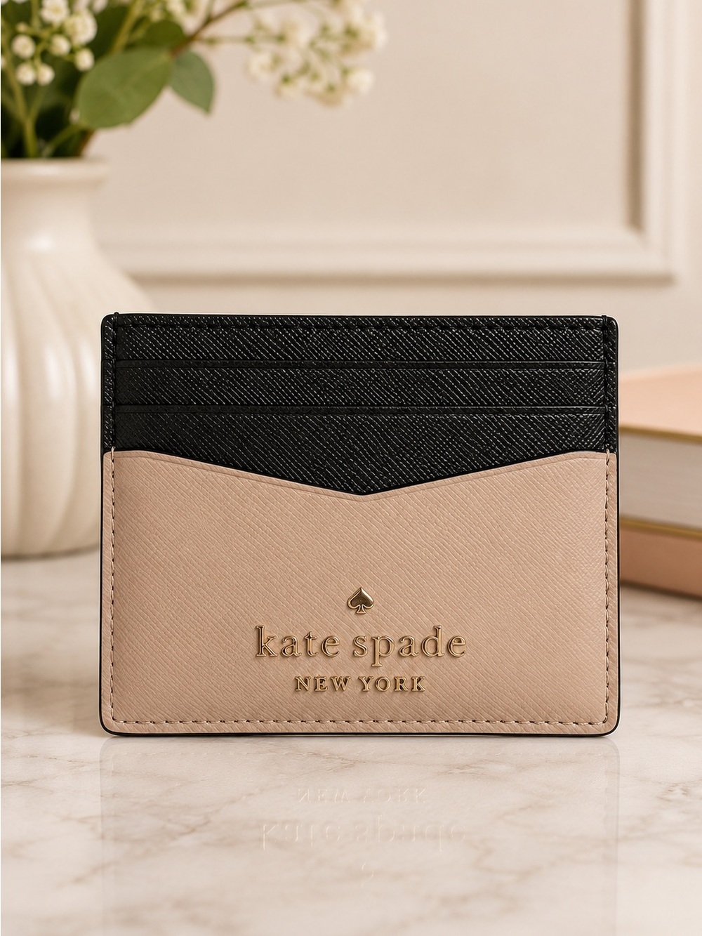 kate spade New York Staci Small Slim Black & Tan Two-Tone Card Holder